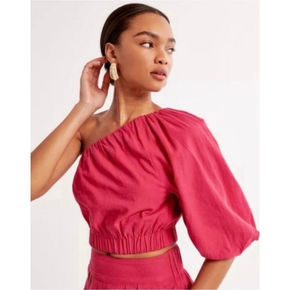 ABERCROMBIE Linen Off Shoulder Top Pink Small S